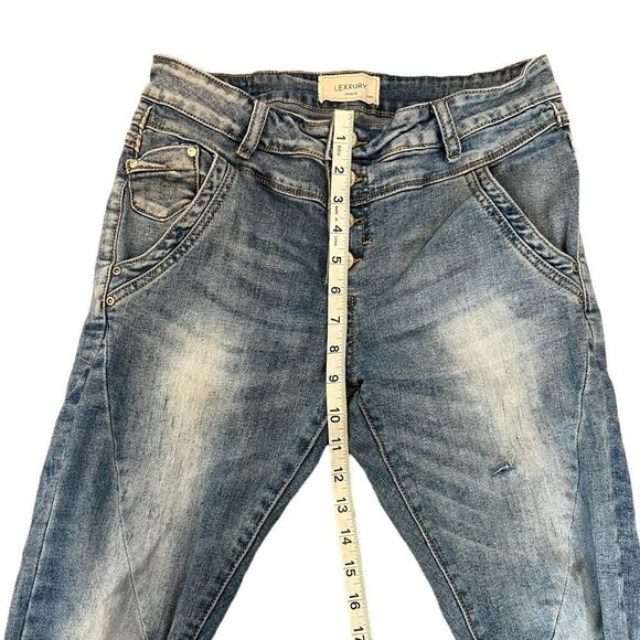 Stonewash Distressed Button Fly Skinny Leg Stretch Denim Jean S - Picture 7 of 9